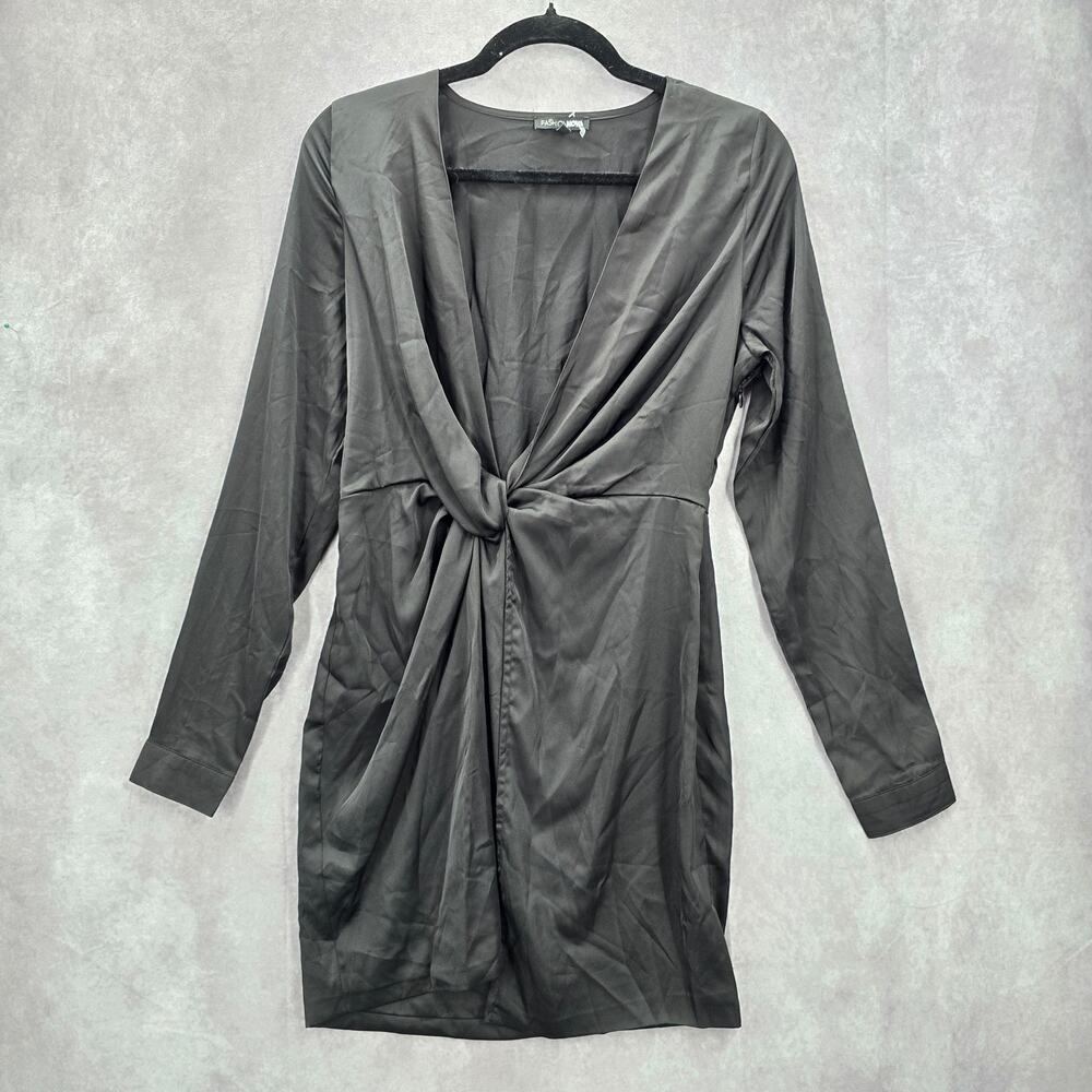 Fashion Nova Black Wrap Y2K Retro Club Long Sleeve Knee Length Dress Medium